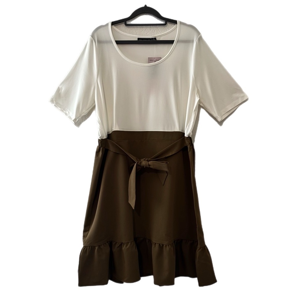 Nina Leonard Dress Small White And Olive Green